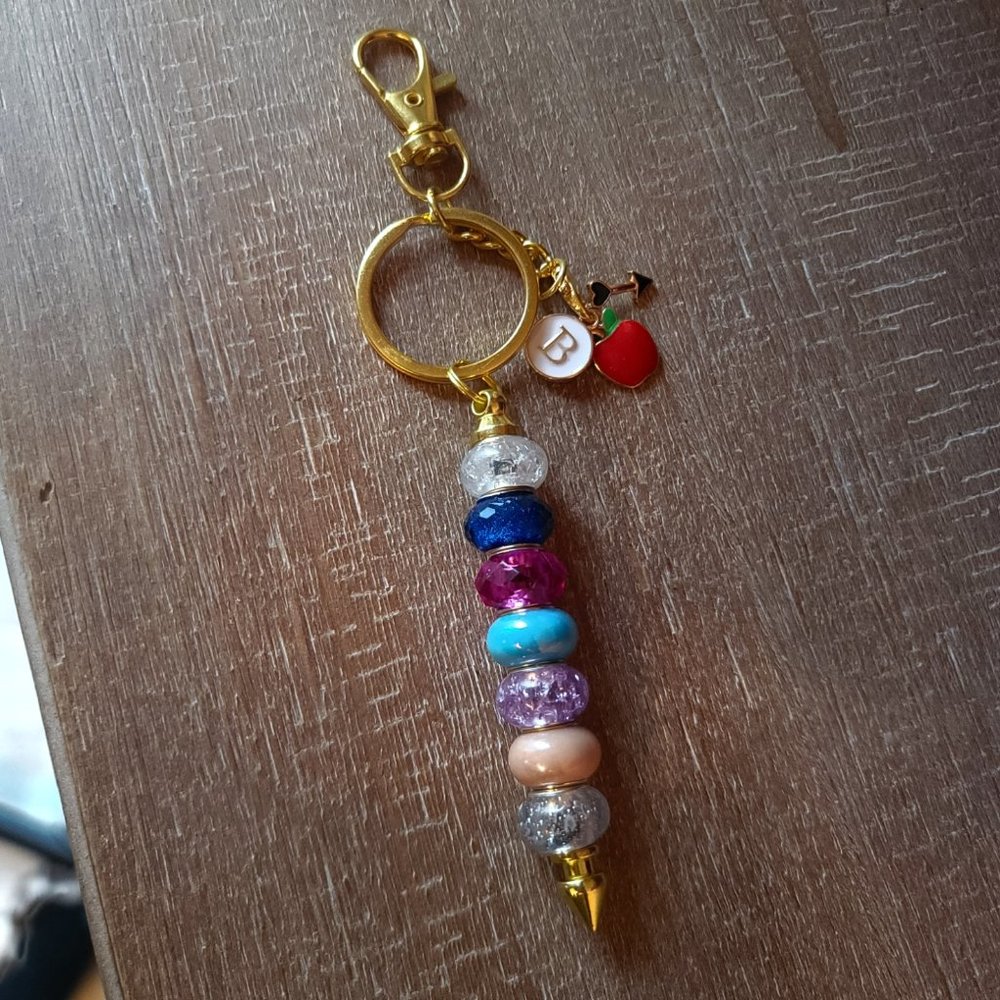 Beaded Handcrafted Initial "B" Keychain with charms